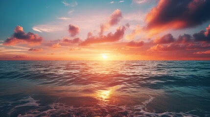 Obraz premium Beautiful sunset concept, The big sun sets on the sea, beautiful sea