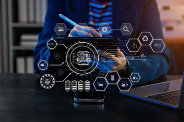 Business working with reduce CO2 concept with icons, global warming such as reforest green factory recycle and zero carbon