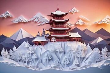 Fototapeta premium Paper Cuttings Art - Winter Scenery