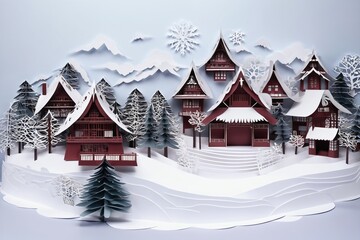 Fototapeta premium Paper Cuttings Art - Winter Scenery