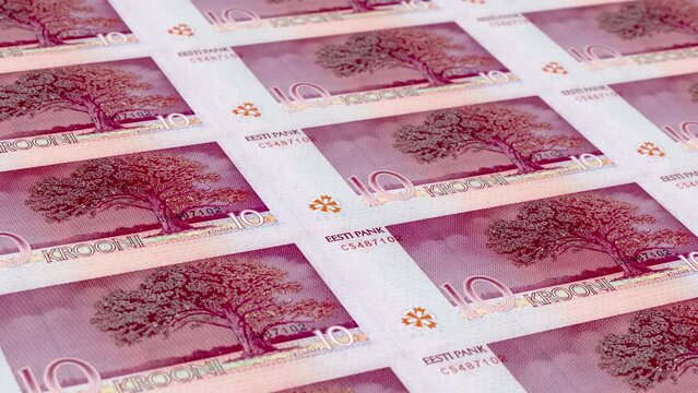 Estonia Estonian Kroon 10 Banknotes Money Printing House, Printing Ten Estonian Kroon, Printing Press Machine Print out Estonian Kroon, Being printed by currency press machine 10 Estonian