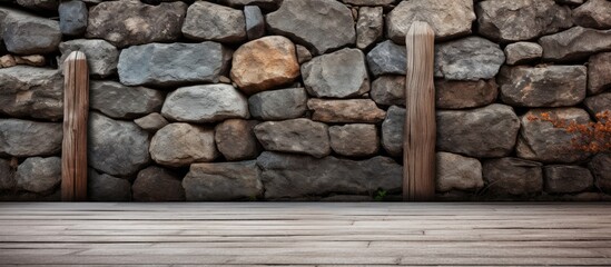 Stone pavement in front of rough wooden fence with vintage background