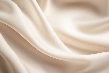 Deurstickers Smooth, soft and beautiful beige cream satin silk fabric drapery background for luxury, elegant fashion, beauty, cosmetic, skincare, treatment product background © myboys.me