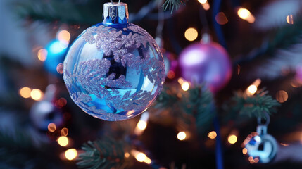 Fototapeta na wymiar Christmas glass balls on a Christmas tree close-up