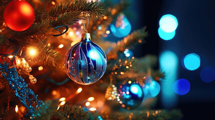 Fototapeta na wymiar Christmas glass balls on a Christmas tree close-up