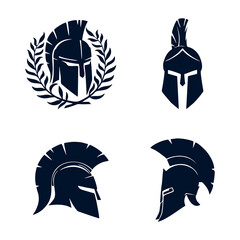 Spartan black helmets. Ancient roman gladiator headgear protection