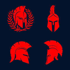 Set of Spartan Logo Template Vector, Creative Sparta Logo Vector, Spartan Helmet Logo red color