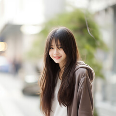 Obraz premium 10代の微笑む美しい女性