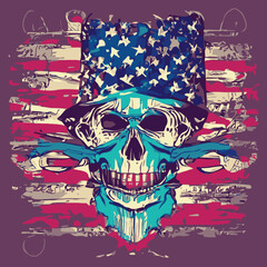 A skull with a flag american on it design tshirts vector illustration for use in design tshirts and print poster canvas