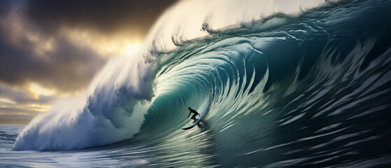 Surfer surfing a massive wave