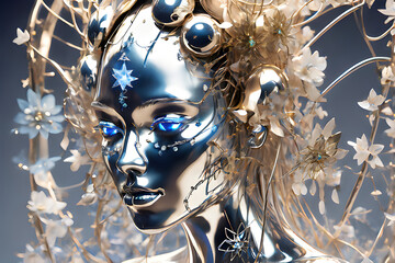 Celestial Automaton: Portrait of a Futuristic Goddess, Beautiful Female Humanoid Robot