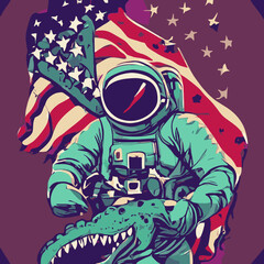 Aastronaut riding a crocodile design tshirts vector illustration for use in design tshirts and print poster canvas