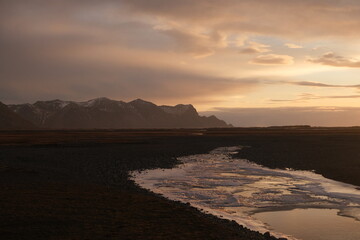 Landscape Iceland Mountains River Glacier Ocean