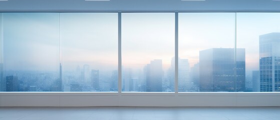 Empty modern office interior with bright city view