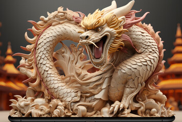 Fototapeta premium A Chinese dragon celebrating the Year of the Dragon in pastel orange color, Generative AI