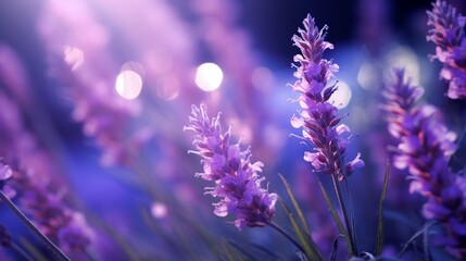 A close-up of a lavender flower, its fragrant purple spikes creating a scene of tranquility and...
