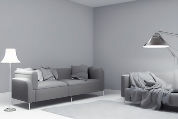 Creative Drawing Room, Wall Paint Color Primer Gray with Sofa