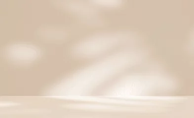 Fototapete Badezimmer Empty cream beige room studio with shadow of leaves for product presentation. Autumn background. Summer tropical backdrop. Cosmetic showroom.  © Maliflower73