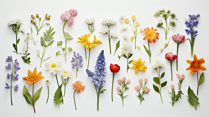 Set of spring flowers on white background