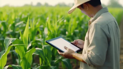 Fotobehang man with tablet in the field © Zain Graphics