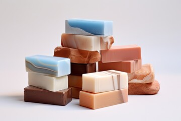 Colorful Handmade Soap Bars on White Background