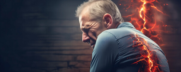 Abstract background of the old man with severe backpain. - obrazy, fototapety, plakaty