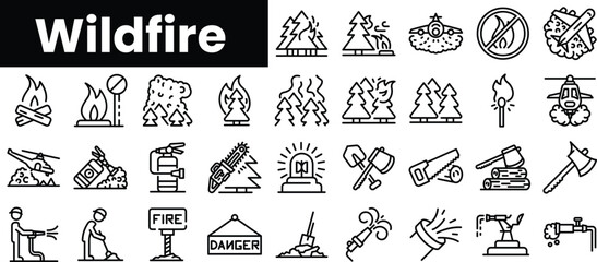 Set of outline wildfire icons