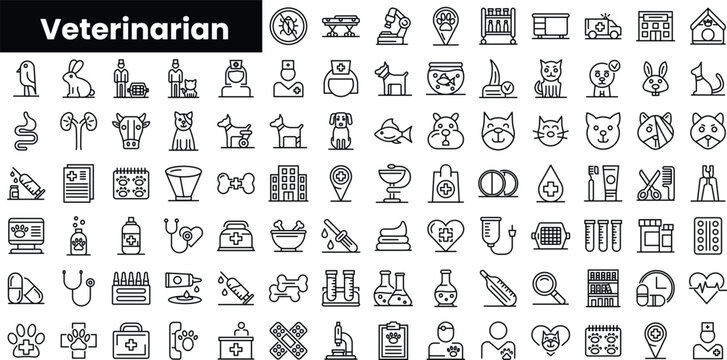 Set of outline veterinarian icons