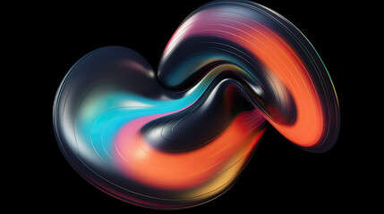 Inflated freeform 3D shapes with light and gradient holographic effects on black background created with Generative AI Technology
