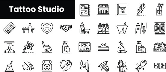 Set of outline tattoo studio icons
