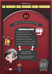 Halloween invitation on list brochure template with headers background with count dracula