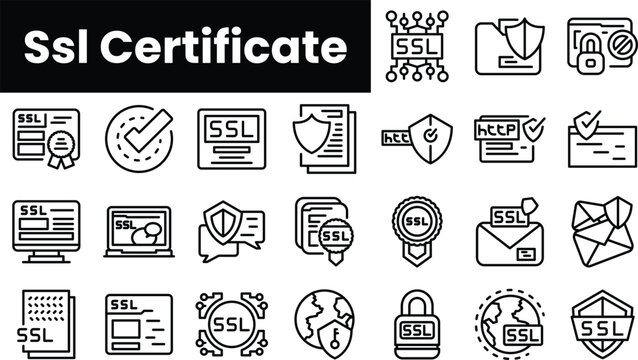 Set of outline ssl certificate icons