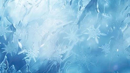 Fotobehang light blue ice frost wallpaper background with snowflakes and cool ice created with Generative AI Technology © AstraNova