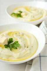 Mashed potatoes, concept of tasty and delicious food