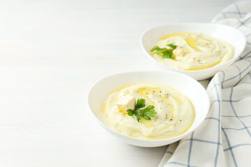Mashed potatoes, concept of tasty and delicious food