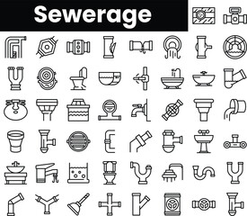 Set of outline sewerage icons