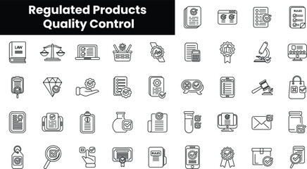 Set of outline regulated products quality control icons