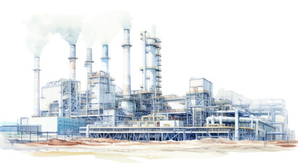 Watercolor drawing paint of industry zone, refinery power plant energy station for stored, png - obrazy, fototapety, plakaty