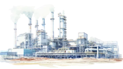 Foto op Canvas Watercolor drawing paint of industry zone, refinery power plant energy station for stored, png © Web