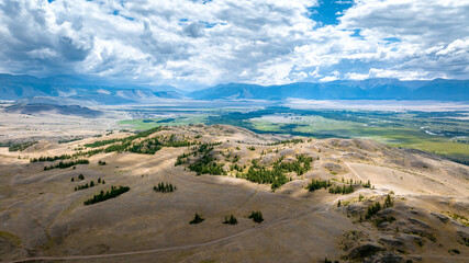 Summer landscape in the Altai mountains. Kurai steppe. Kosh-Agachsky district of the Altai Republic, South of Western Siberia