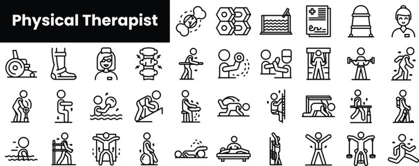 Set of outline physical therapist icons - obrazy, fototapety, plakaty
