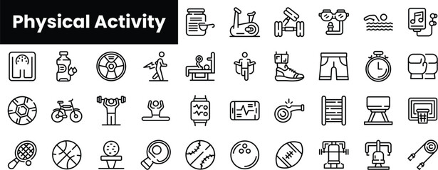 Fototapeta na wymiar Set of outline physical activity icons