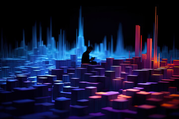 Technological abstract background, data analysis, play of light and shadow, geometric images