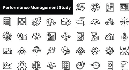 Set of outline performance management study icons