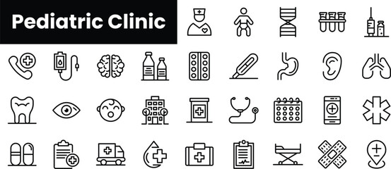 Set of outline pediatric clinic icons