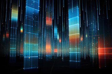 Technological abstract background, data analysis, play of light and shadow, geometric images