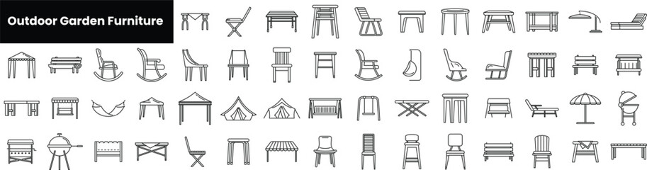 Set of outline outdoor garden furniture icons