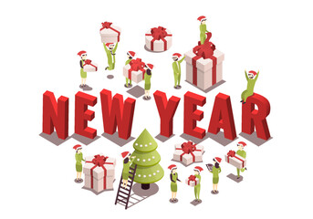 Vector illustration for christmas and new year. Celebration concept. People prepare for the holiday, prepare gifts.
