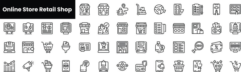 Set of outline online store retail shop icons