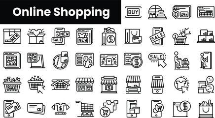 Set of outline online shopping icons